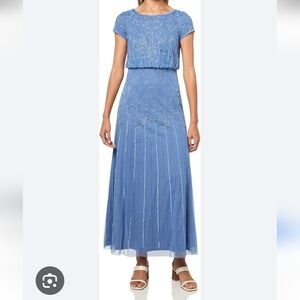 Adrianna Papell Womens Short Sleeve Bead Long Dress Sz 10 Special Occasion NWT